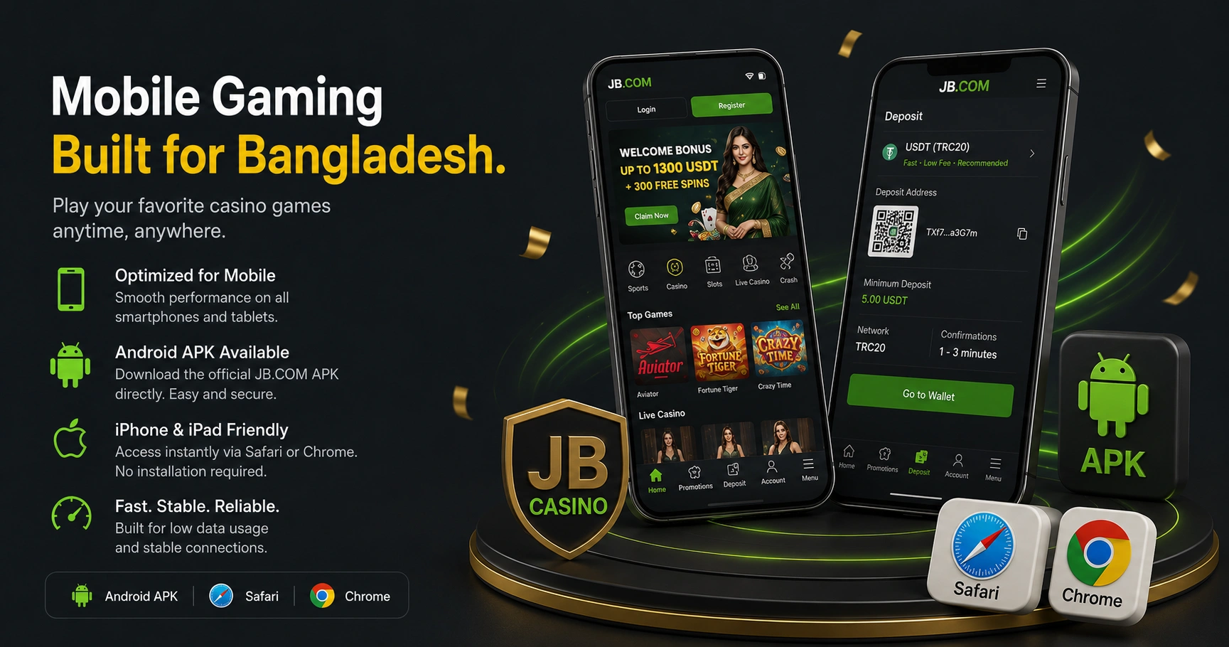 JB.COM mobile casino for Bangladesh with APK, iPhone, and crypto deposits