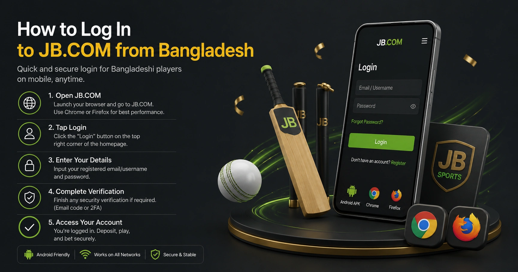 How to log in to JB.COM from Bangladesh on Chrome, Firefox, and Android