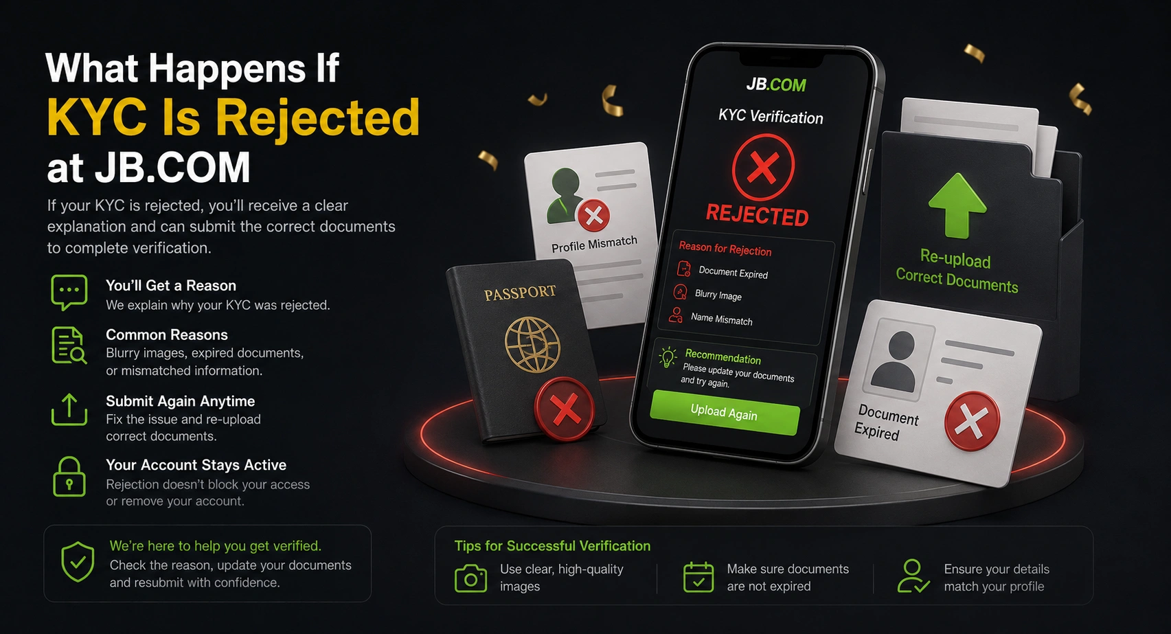 What happens if JB.COM KYC verification fails for Bangladesh players