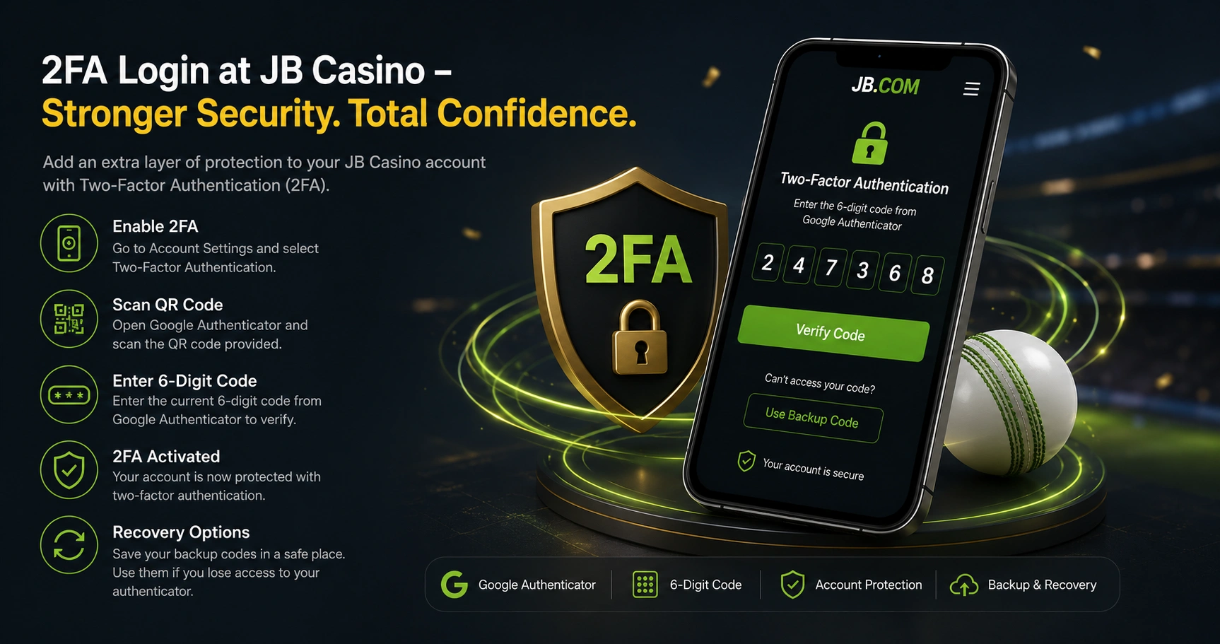 2FA login at JB Casino for Bangladesh with Google Authenticator security