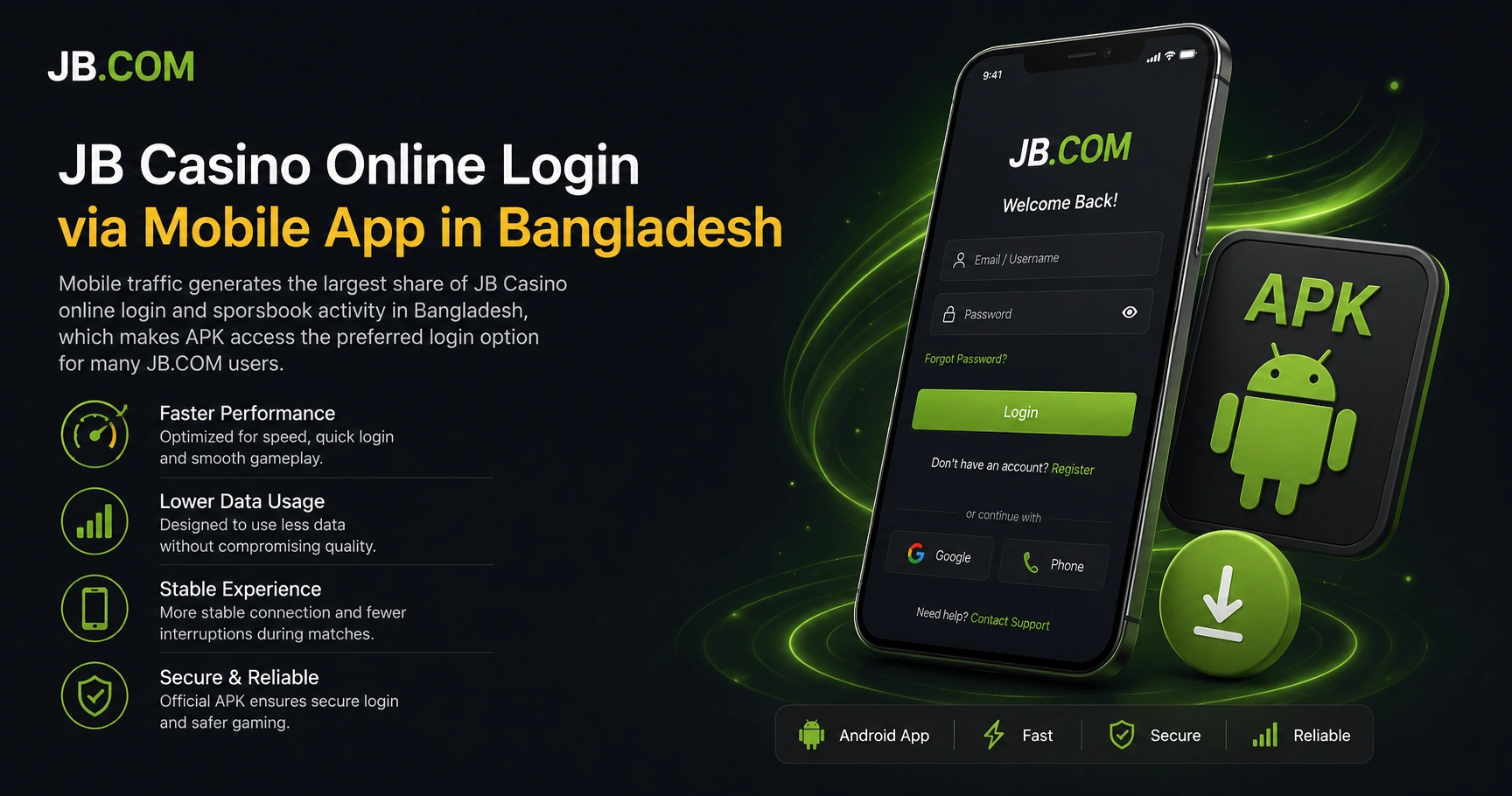 JB Casino mobile login in Bangladesh with Android APK access